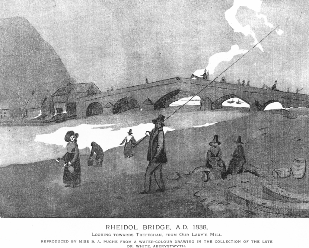 Rheidol bridge in 1838, drawing. © Crown Copyright RCAHMW.