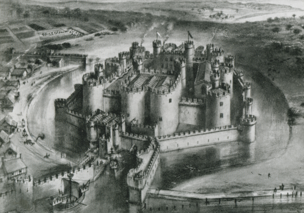 Beaumaris Castle, reconstruction drawing. © Crown Copyright RCAHMW.