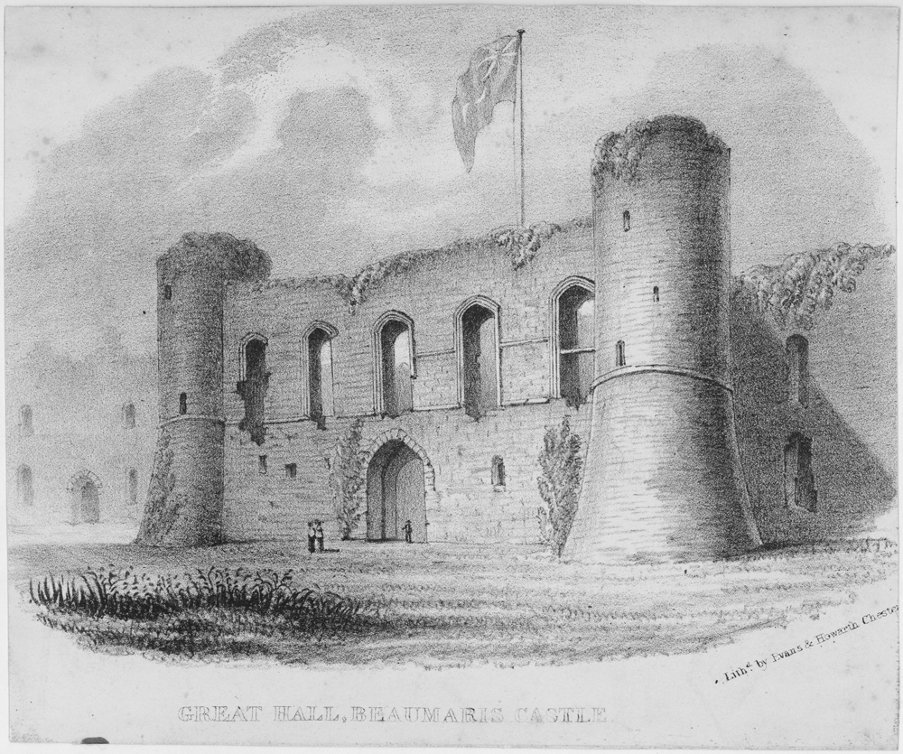 Castell Biwmares, print hanesyddol. © Hawlfraint y Goron CBHC. 