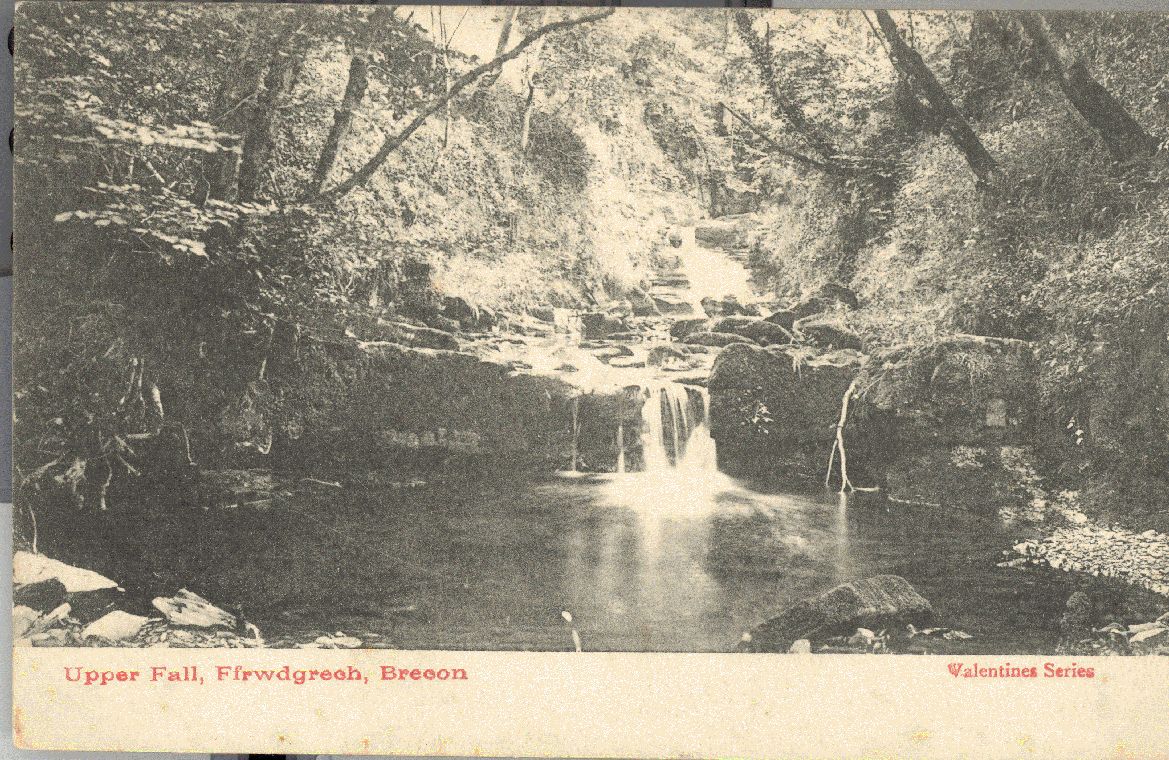 Ffrwdgrech waterfall, postcard. © Crown Copyright RCAHMW.