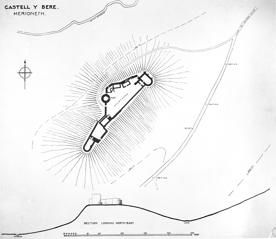 Map Castell y Bere, gerllaw Cader Idris. © Hawlfraint y Goron CBHC. 