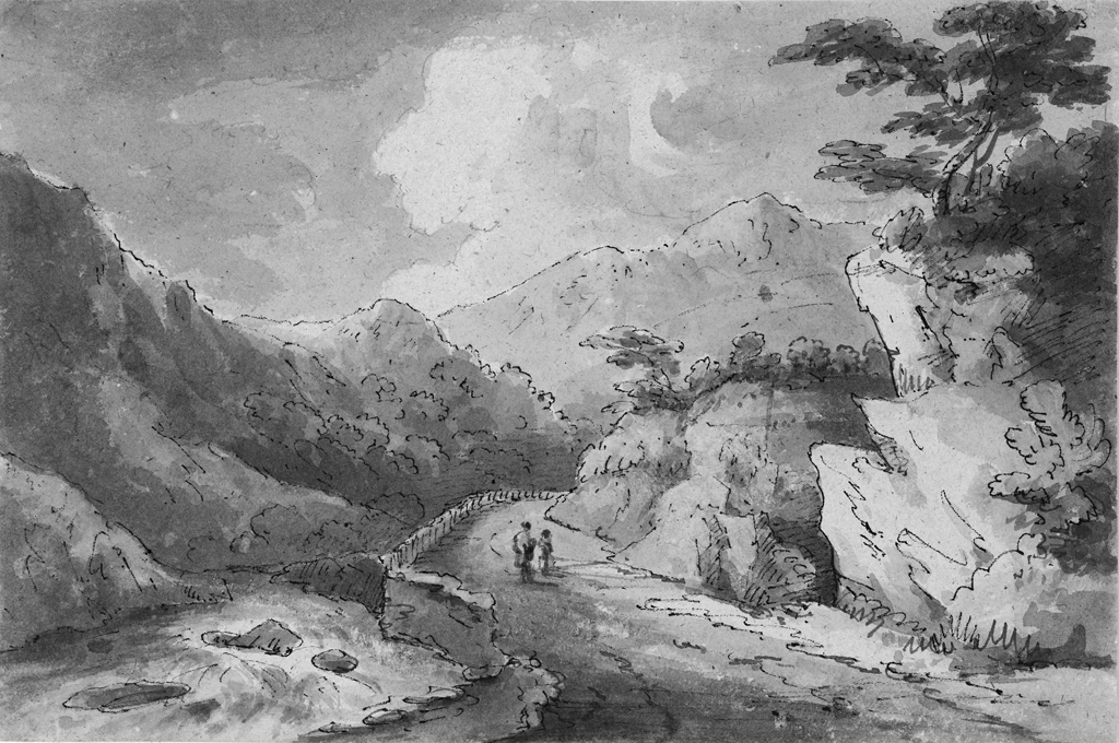 Telford’s postroad near Capel Curig, historical drawing. © Crown Copyright RCAHMW.