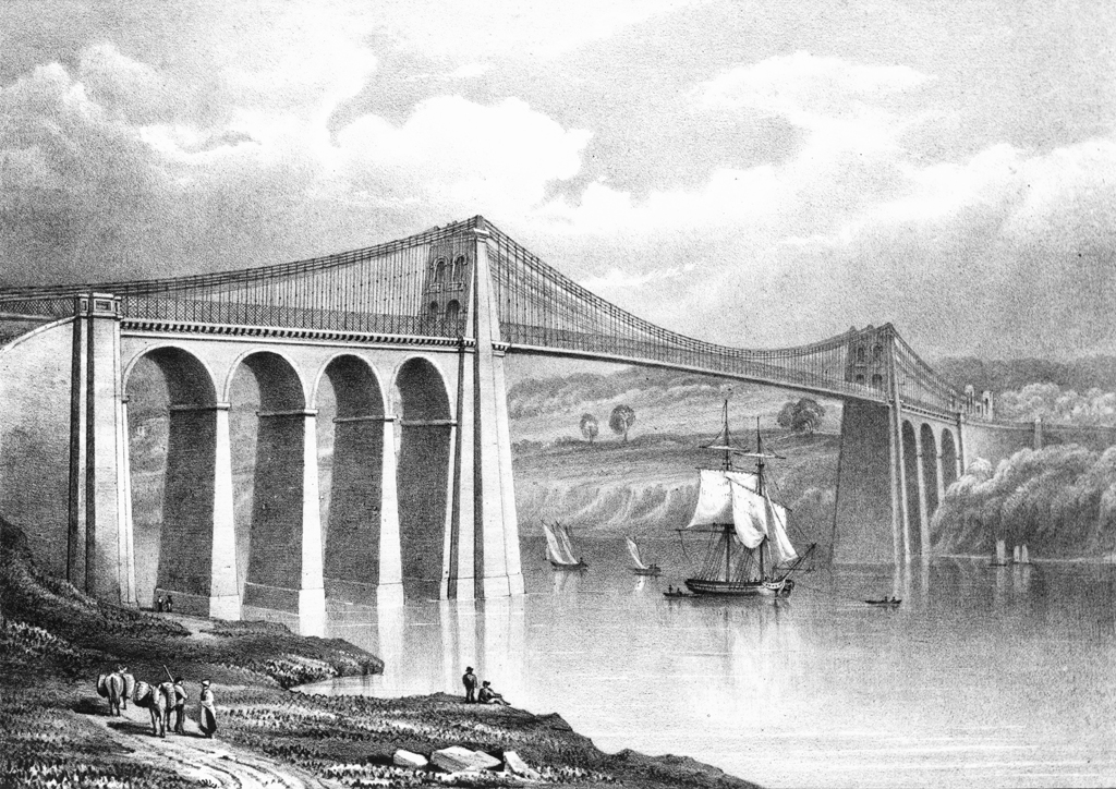 Menai Suspension Bridge, historical print. © Crown Copyright RCAHMW.
