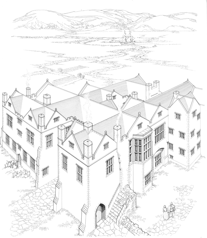 Neath Abbed, reconstruction drawing. © Crown Copyright RCAHMW.