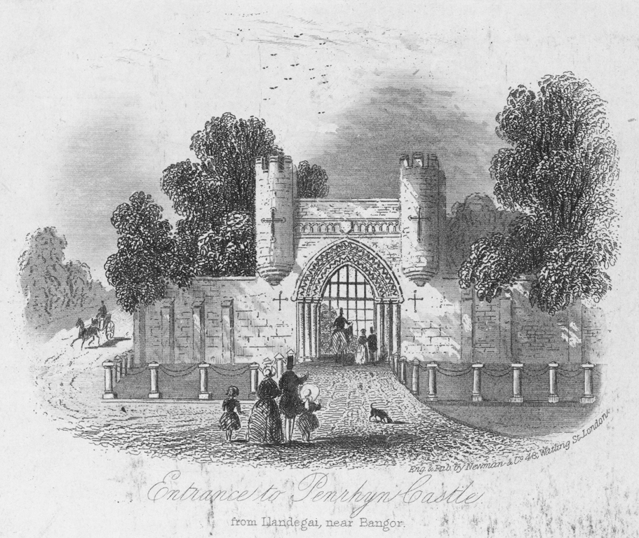 Penrhyn Castle entrance, historic print. © Crown Copyright RCAHMW.