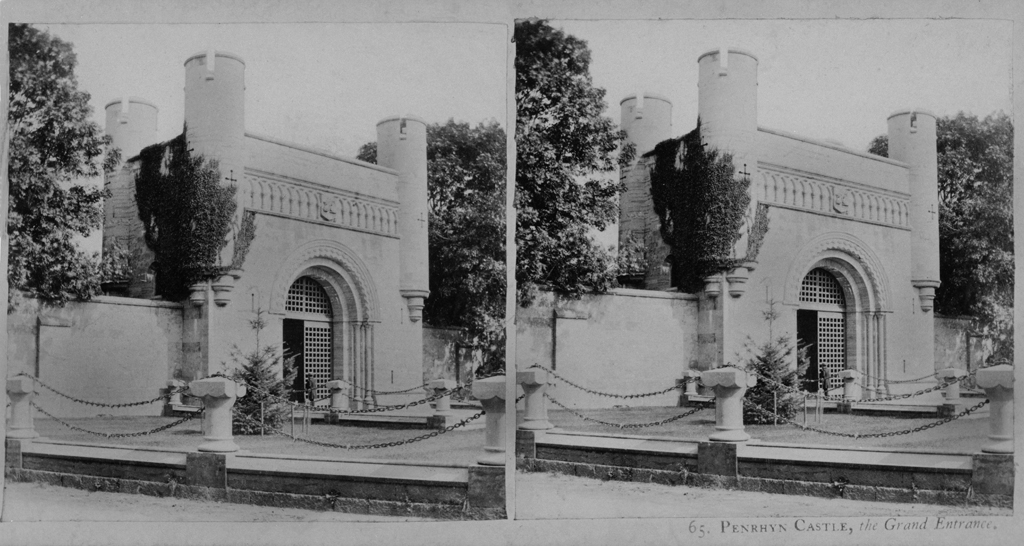 Stereo photograph of the entrance of Penrhyn Castle. © Crown Copyright RCAHMW.