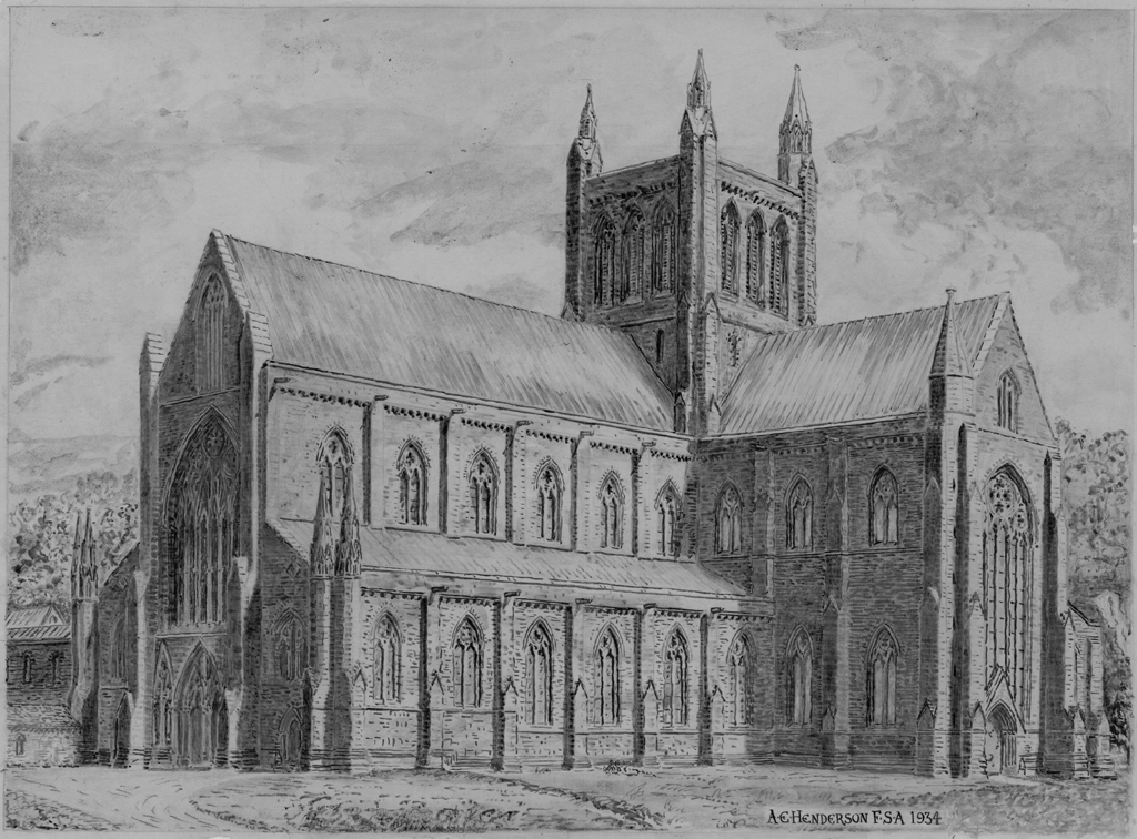 Tintern Abbey, reconstruction drawing. © Crown Copyright RCAHMW.