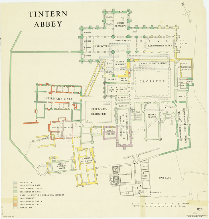 Abaty Tyndyrn, map. © Hawlfraint y Goron CBHC. 