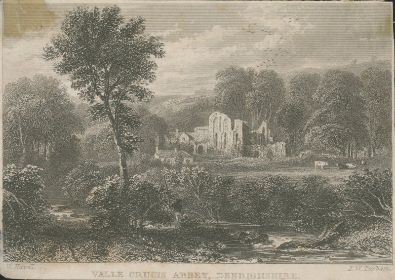 Valle Crucis Abbey, historical print. © Crown Copyright RCAHMW.