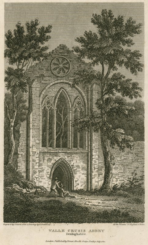 Valle Crucis Abbey, historical print. © Crown Copyright RCAHMW.